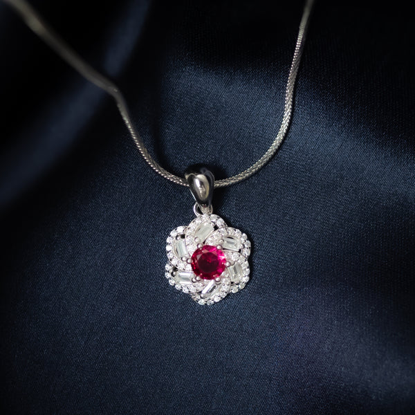 Ruby Blossom Pendant Set