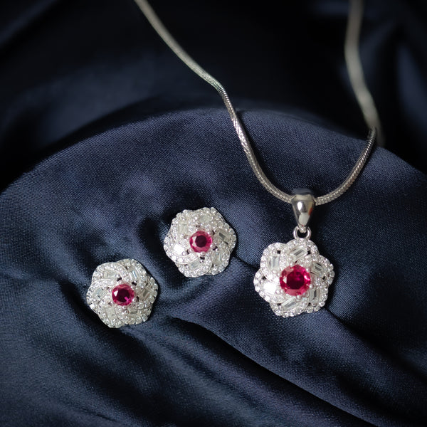 Ruby Blossom Pendant Set