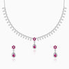 Silver Pink Flower Drop Solitaire Set